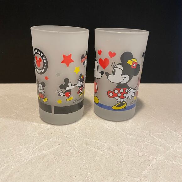 Vintage Frosted Mickey and Minnie mouse drinking glasses collectible Disney - Picture 12 of 12